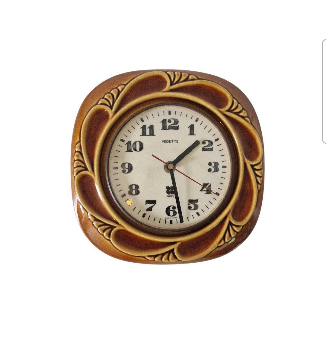 Vintage Keramieke Wandklok jaren 60 keukenklok Vedette, Ophalen of Verzenden