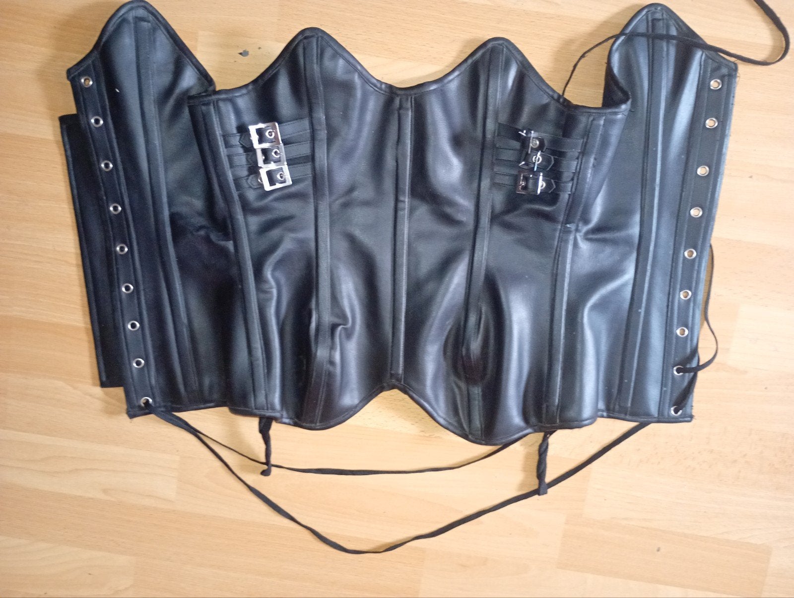 Zwart leren korset met gespen en veters, Onbekend, Ophalen of Verzenden, Zwart, Body of Korset