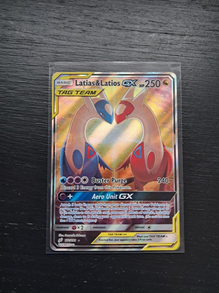 Latias & Latios GX Tag Team, Ophalen of Verzenden, Zo goed als nieuw, Losse kaart, Foil
