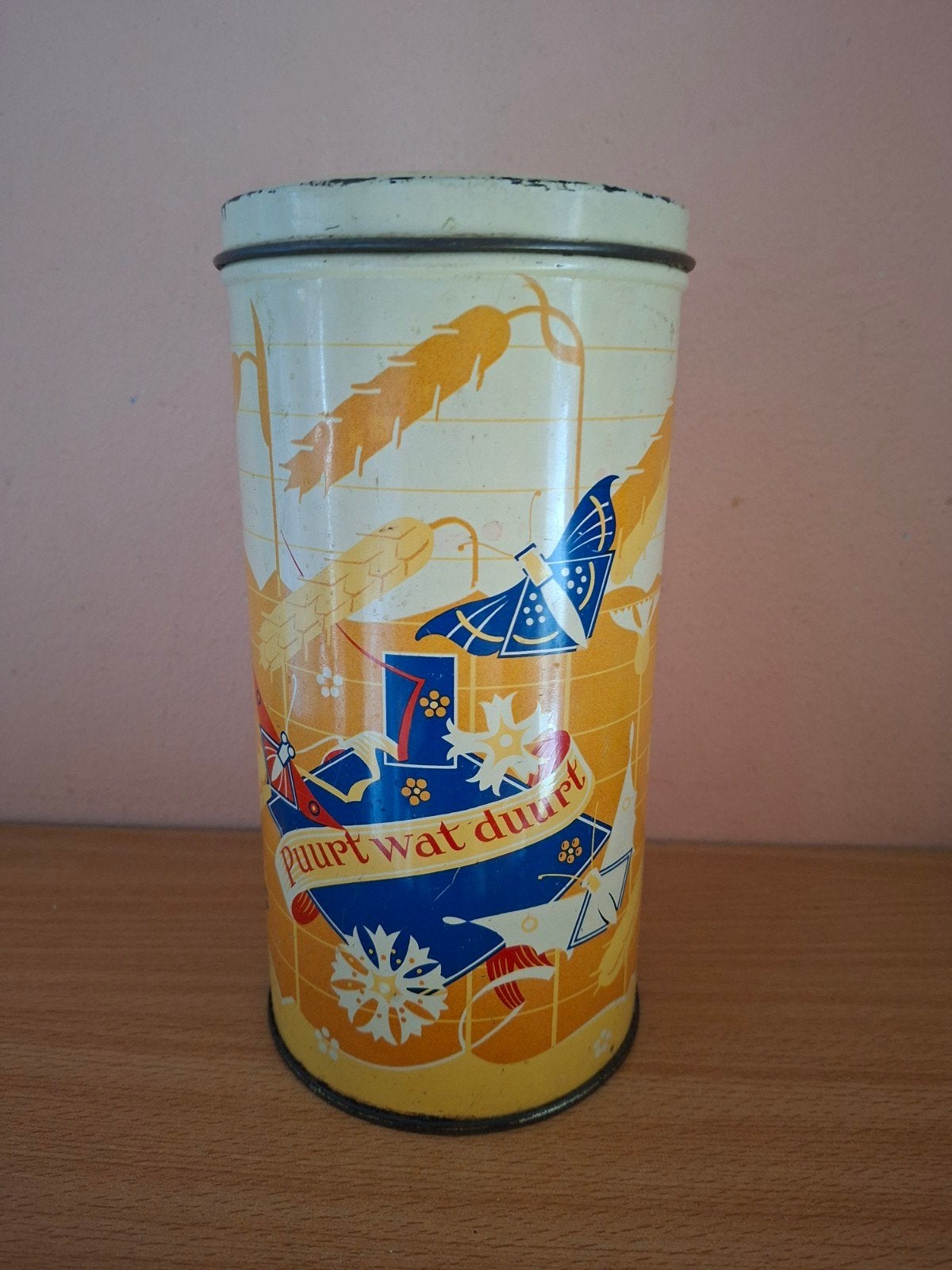 Vintage Hooymeijer Beschuitblik - 'Puur wat duurt', Verzamelen, Blikken, Ophalen of Verzenden, Gebruikt, Overige