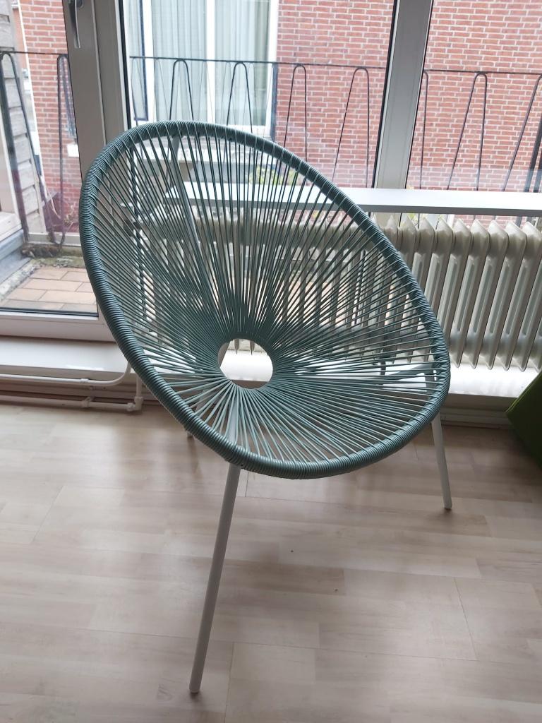 Mintgroene Tuinstoel met bijpassende kussen, Ophalen, Zo goed als nieuw, Kunststof