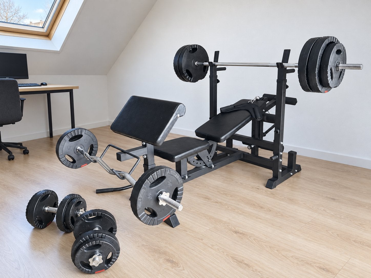 Complete Gorilla Sports Halterbankset - Homegym 100kg, Ophalen, Zo goed als nieuw, Benen, Halterset
