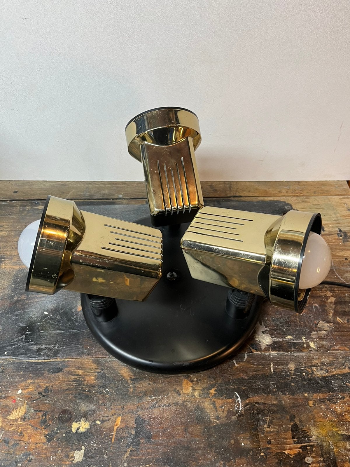 Vintage gouden Fase 3-spots plafondlamp, Gebruikt, Verstelbaar, Jaren 70, Plafondspot