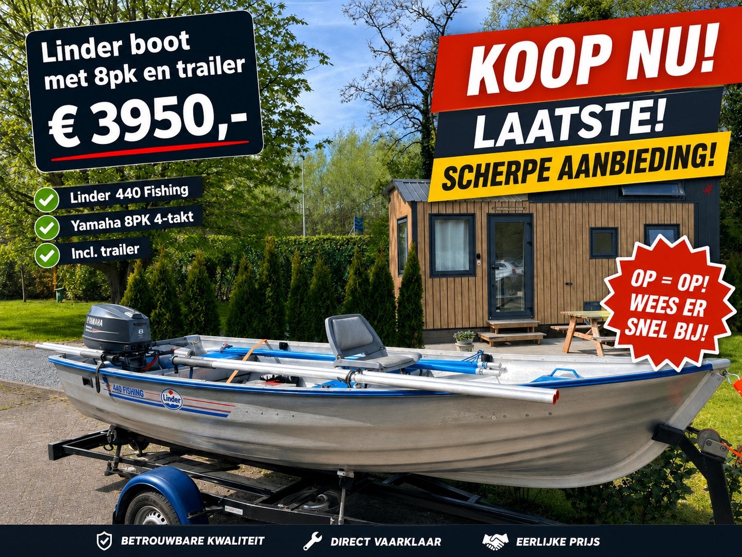 Linder 440 Fishing met 8pk, Ophalen, Gebruikt, Tot 10 pk, Viertaktmotor