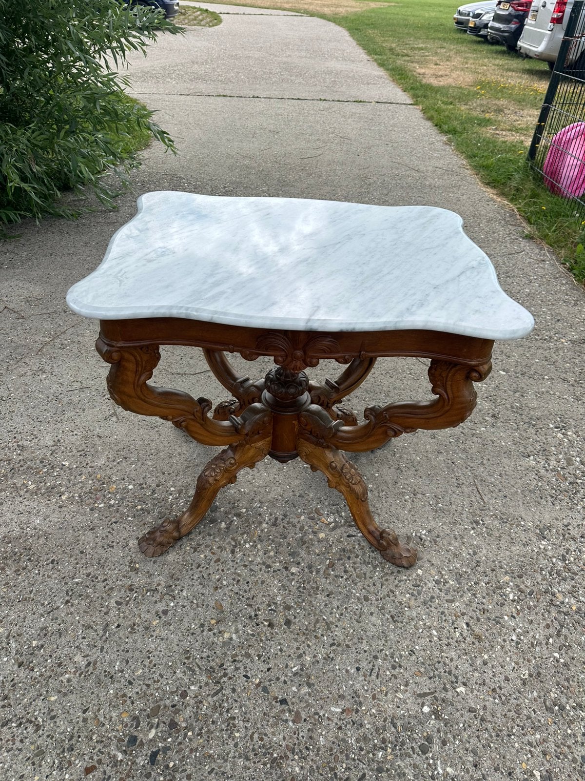 Antieke Salontafel met Marmeren Blad, Ophalen