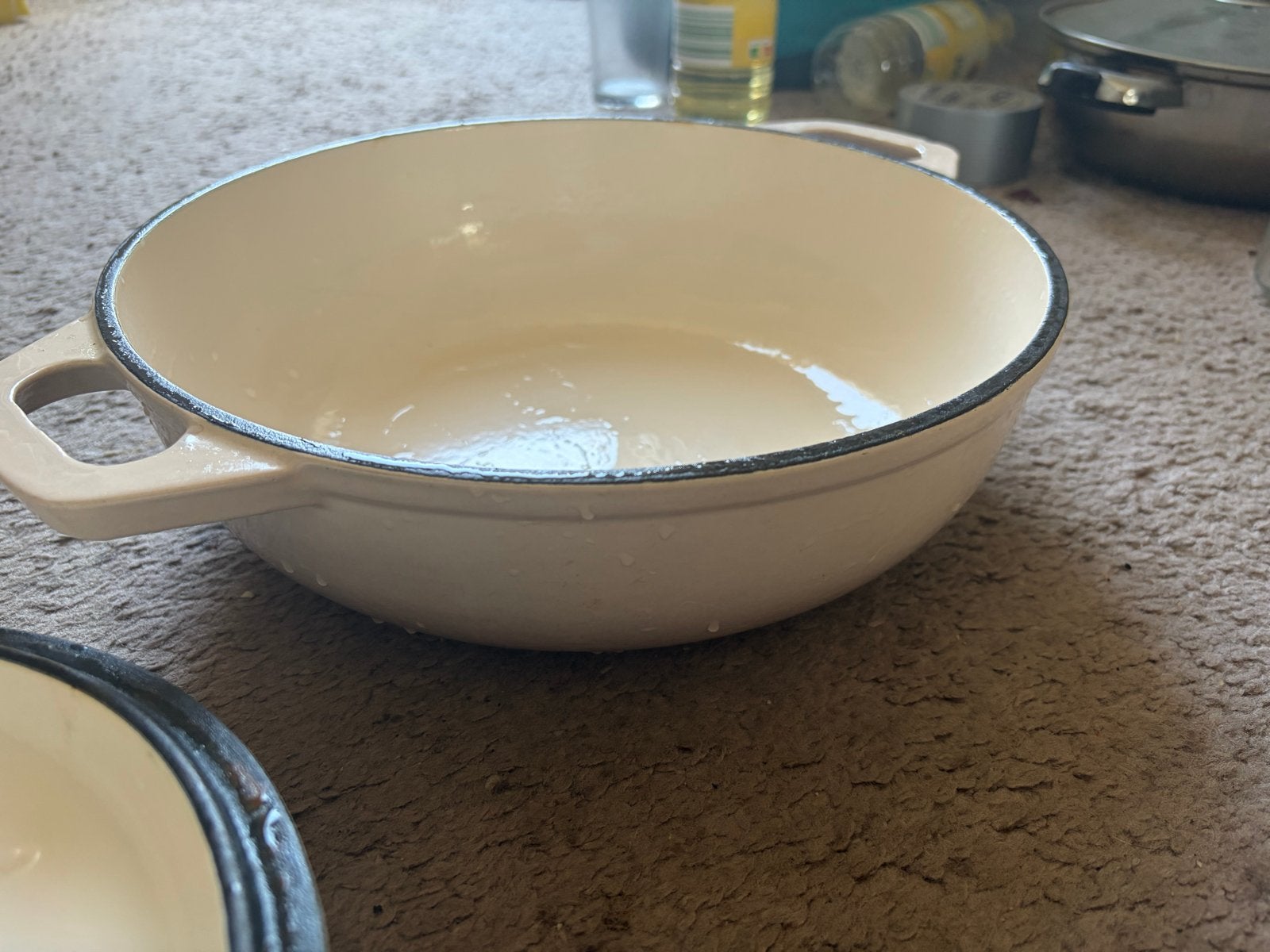 Gietijzeren Braadpan met Deksel - Crème, Gebruikt, Met deksel, Ophalen of Verzenden, Braadpan