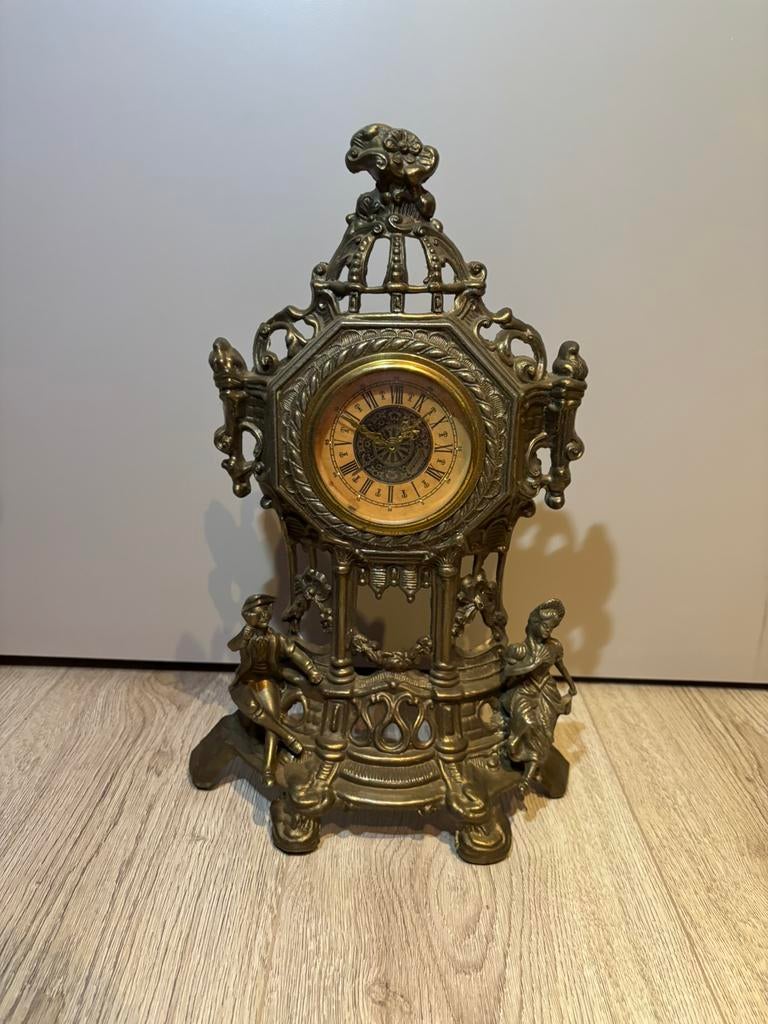Vintage messing tafelklok - gemerkt met Lowental - barok, Ophalen of Verzenden