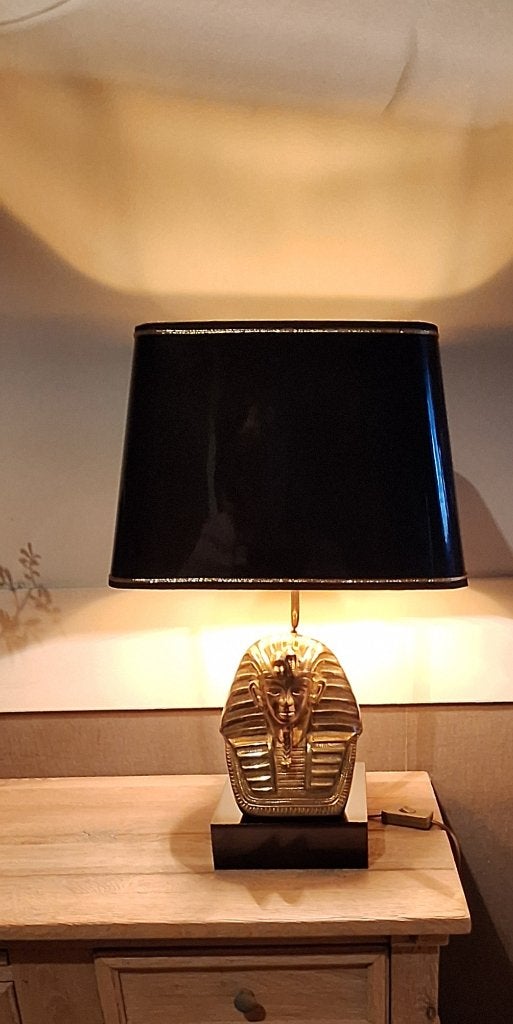 Vintage Hollywood Regency Pharaoh messing tafellamp, Ophalen, Zo goed als nieuw, Vintage