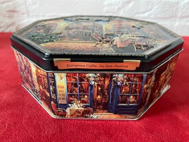 Vintage koekjes blik met fraaie afbeeldingen, Verzamelen, Blikken, Gebruikt, Koek(jes), Overige merken, Ophalen of Verzenden