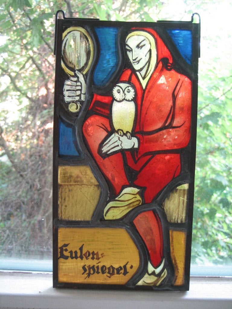 Oud gebrandschilderd glas in lood Tijl Uilenspiegel, Ophalen of Verzenden