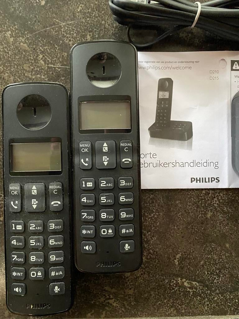 Philips D210/D215 draadloze telefoons (set van 2), Ophalen of Verzenden, Gebruikt, 2 handsets