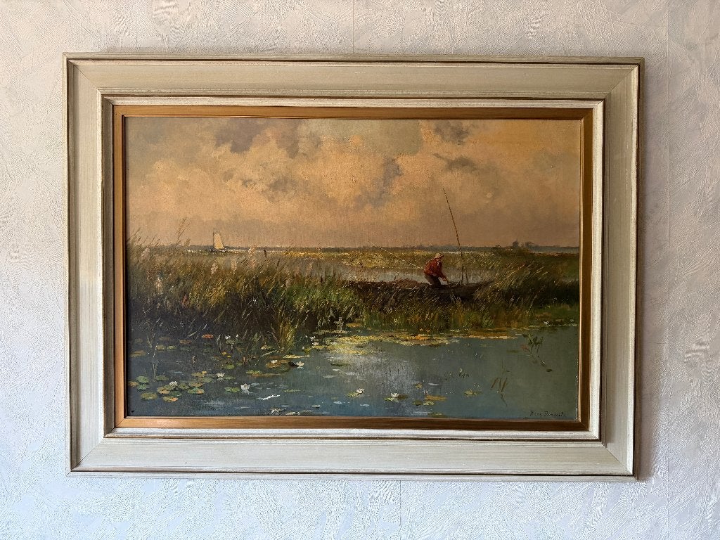 Olieverf schilderij met Hollands landschap Frans Bongerts, Antiek en Kunst, Ophalen, Doek, Landschap, Olieverf
