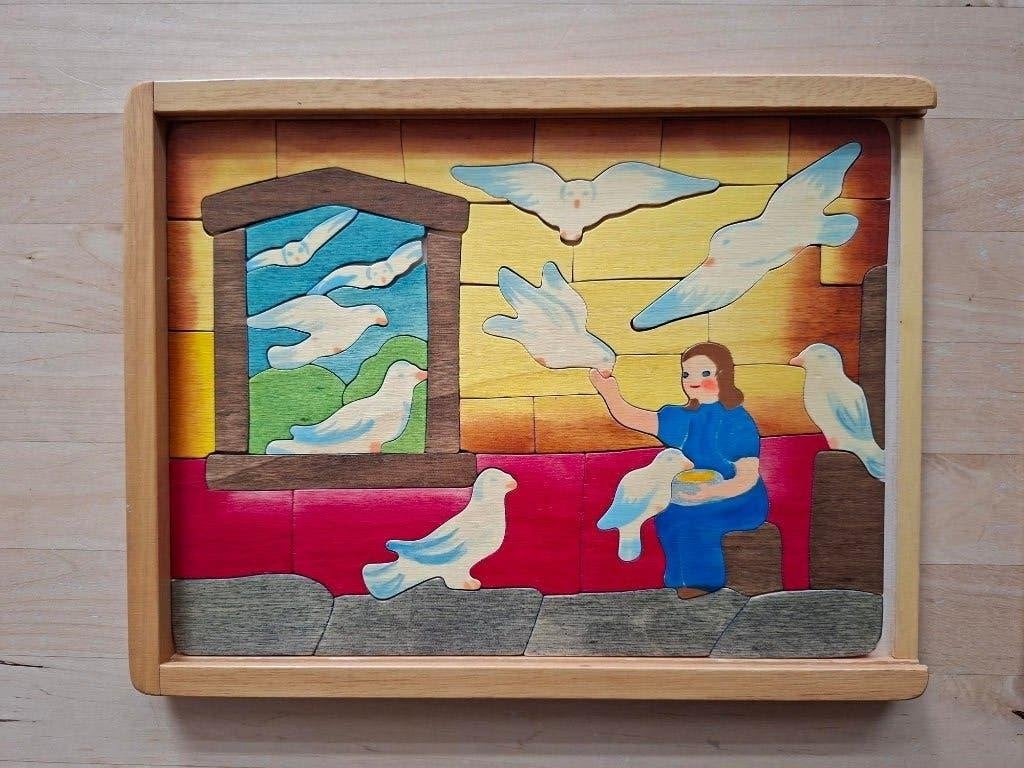 Houten legpuzzel in doos, Zo goed als nieuw, Van hout, 6 jaar of ouder, Meer dan 50 stukjes