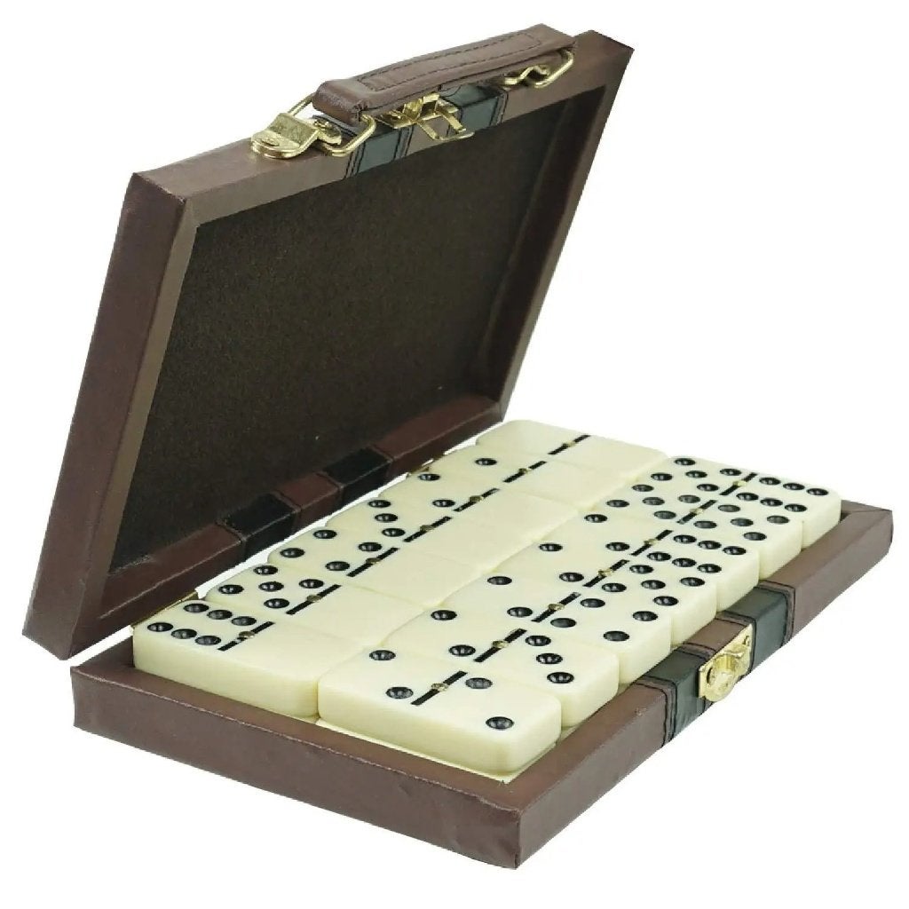 Luxe domino set in prachtige leren doos - Ivoorkleurig, Hobby en Vrije tijd, Gezelschapsspellen | Bordspellen, Vijf spelers of meer