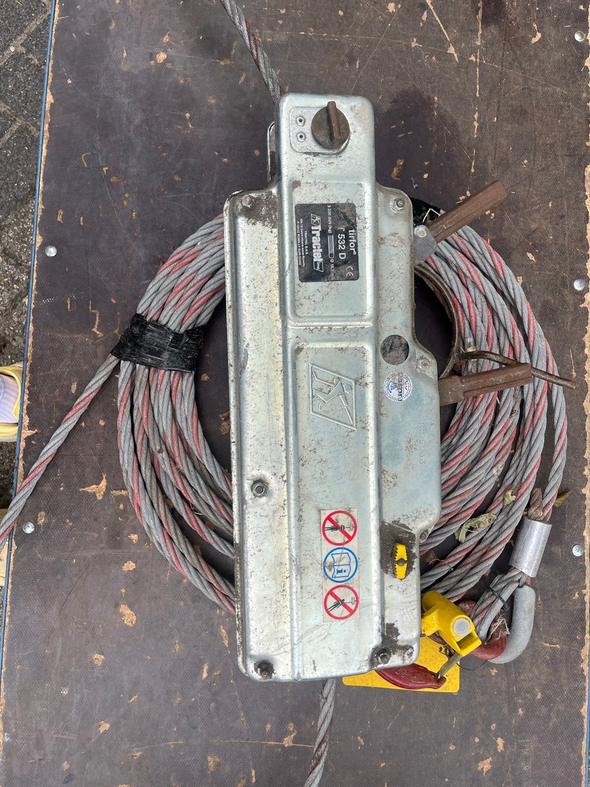 Tirfor T 532 D Handlier met Staalkabel, Doe-het-zelf en Verbouw, Lieren en Takels, Ophalen, Gebruikt, Handmatig