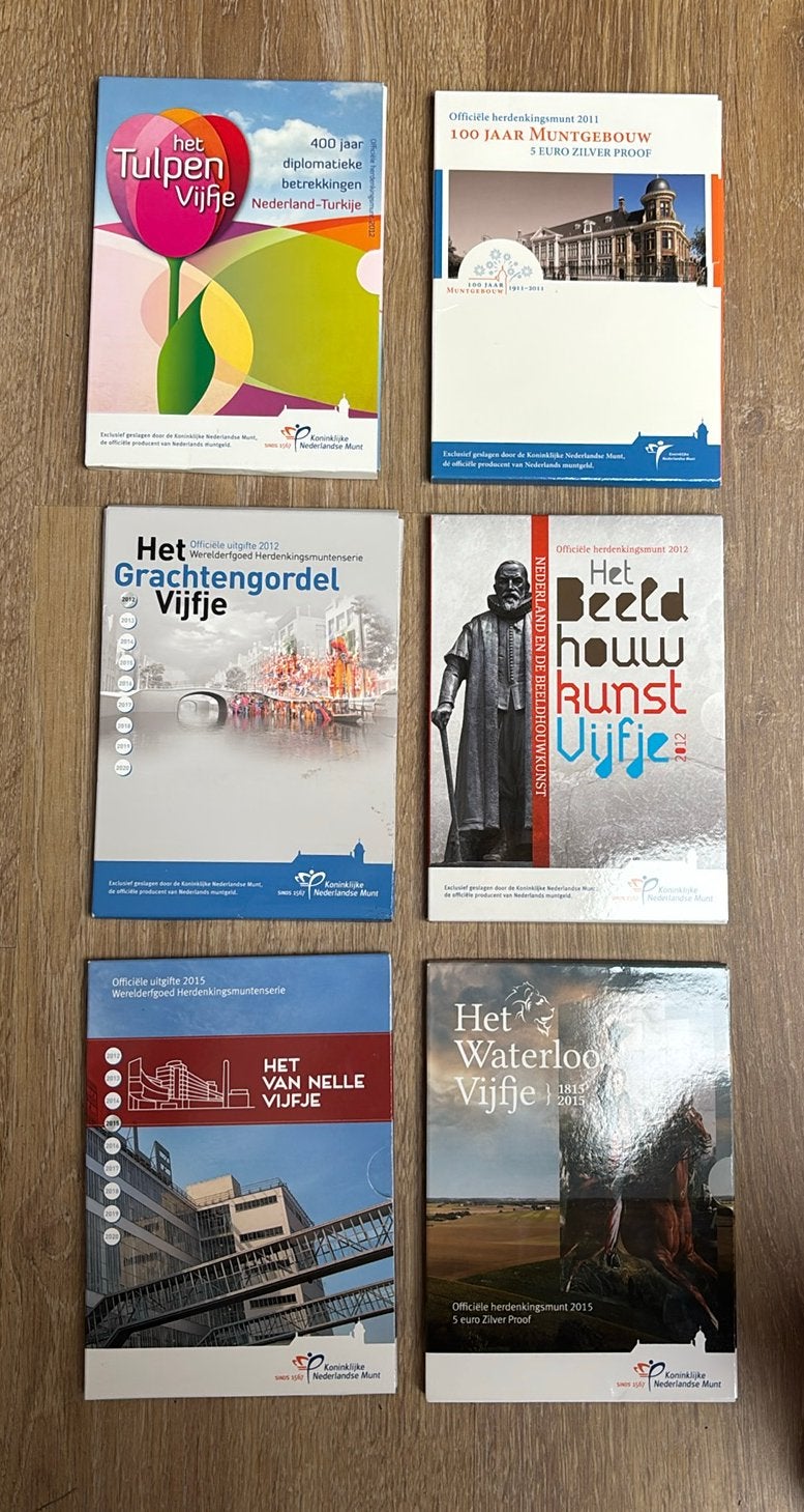 6 zilveren proof herdenkings munten zilver KNM, Postzegels en Munten, Ophalen of Verzenden, Zilver