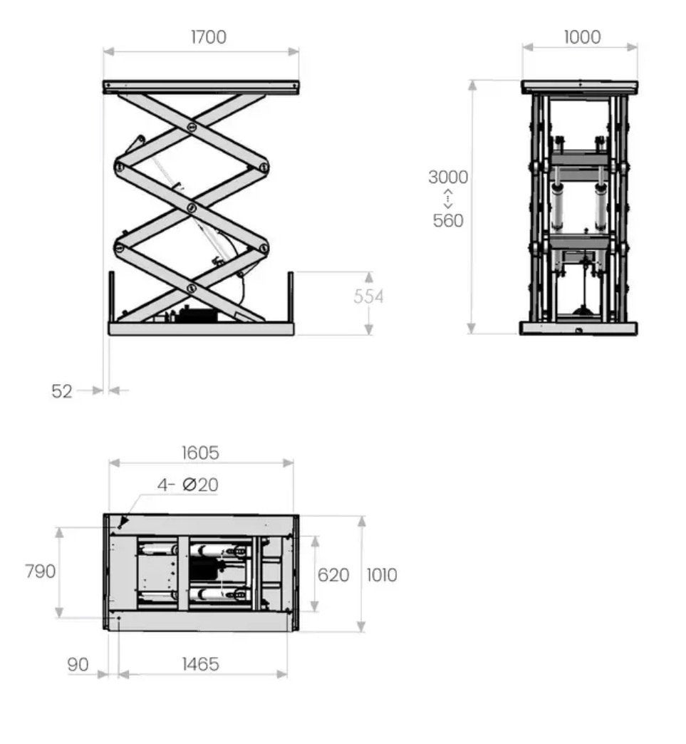 Elektro-hydraulische schaarheftafel 3000mm 2000kg 230V MW, Ophalen, Nieuw