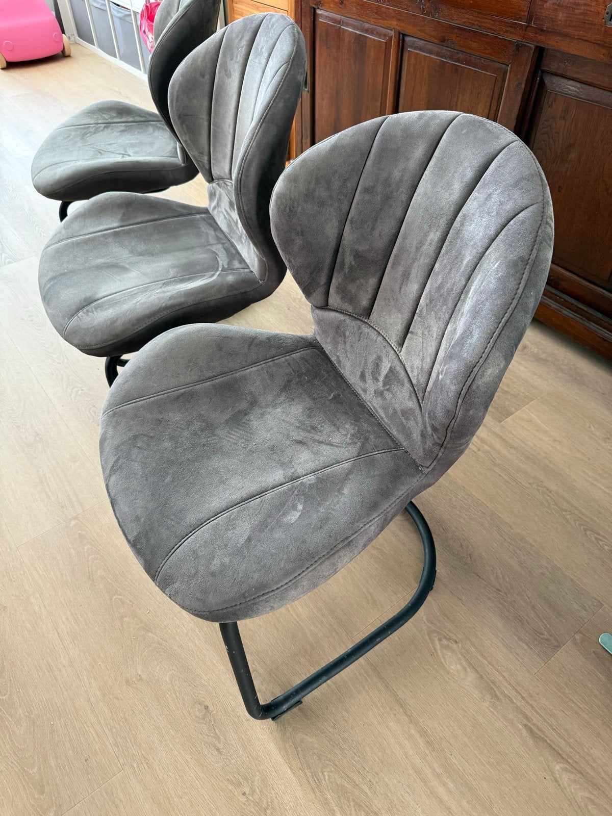 6 MXSOFA eetkamerstoelen - Grijs, comfortabel en stijlvol, Huis en Inrichting, Ophalen, Gebruikt, Vijf, Zes of meer stoelen, Stof