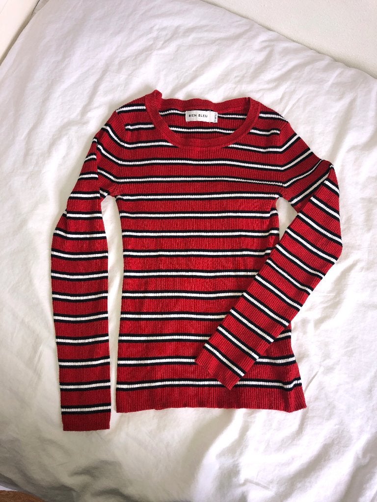 Rood-blauw/wit gestreepte top Bien Bleu, Ophalen of Verzenden, Zo goed als nieuw, Lange mouw, Maat 34 (XS) of kleiner