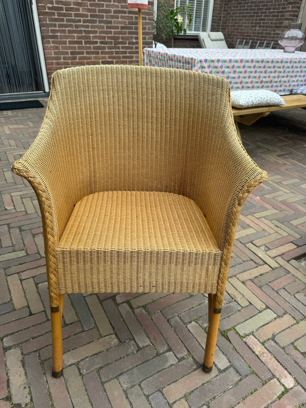 4 Lloyd Loom stoelen riet rotan met kussens en antislip, Ophalen, Gebruikt, Bruin, Riet of Rotan