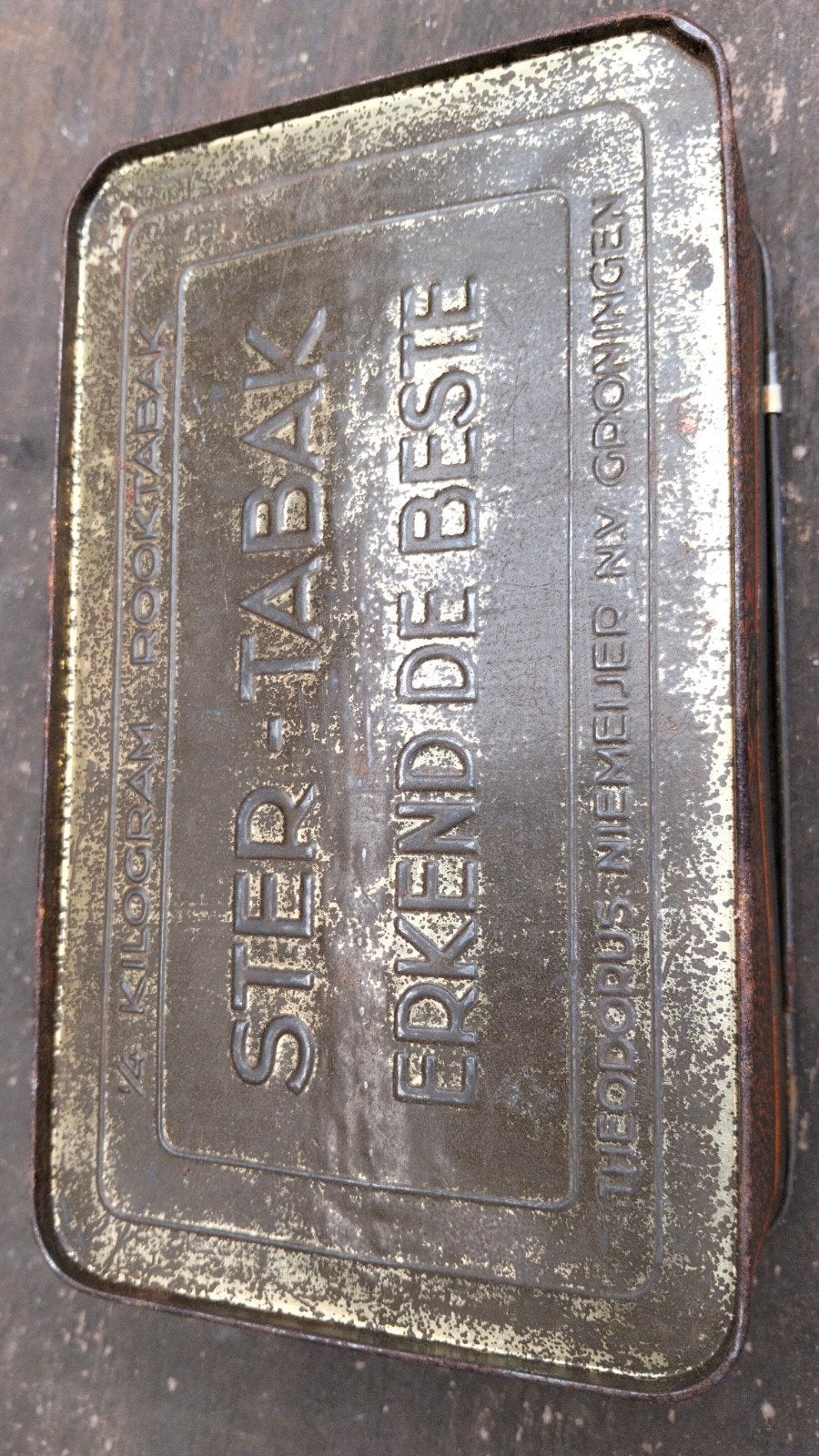 Brocante metalen blik oranje, Ophalen of Verzenden, Gebruikt, Overige