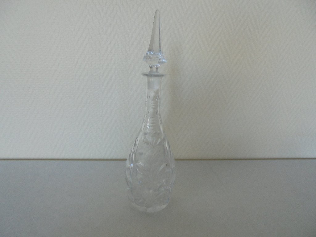 kristallen karaaf met bloem in het glas gegraveerd, Ophalen of Verzenden