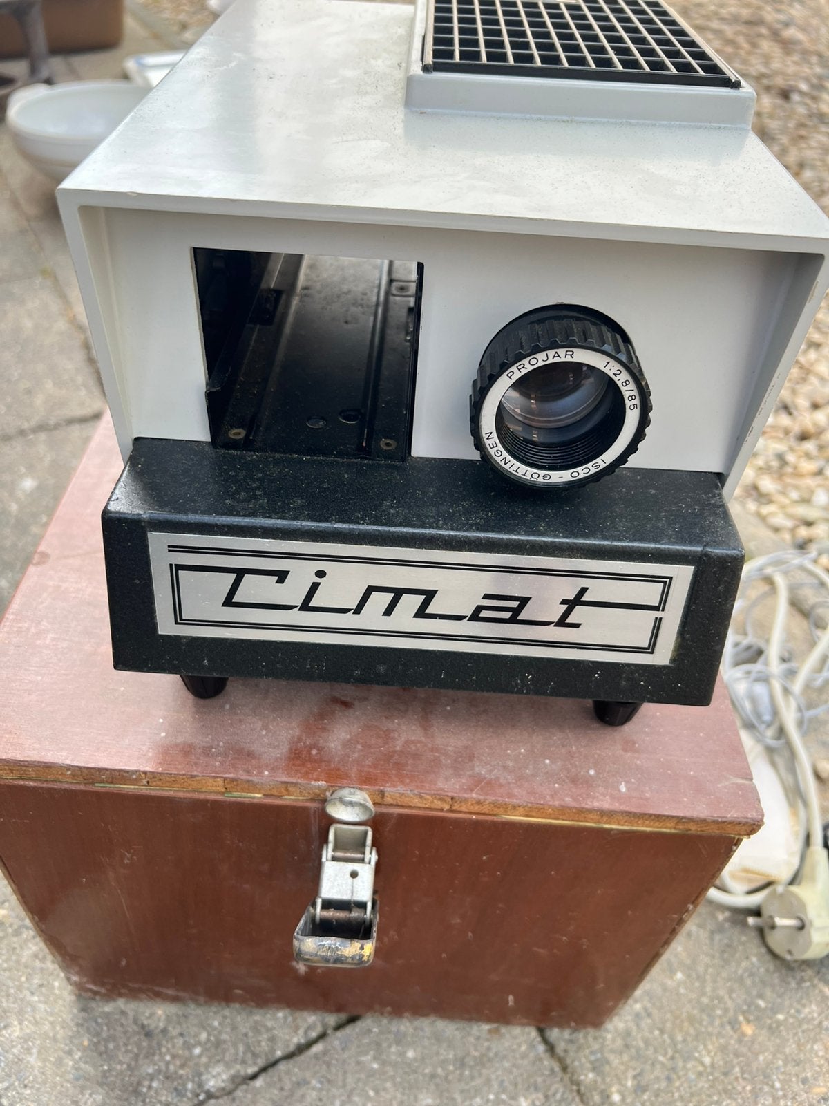 Antieke dia projector in houten doos Timat, Ophalen, Projector