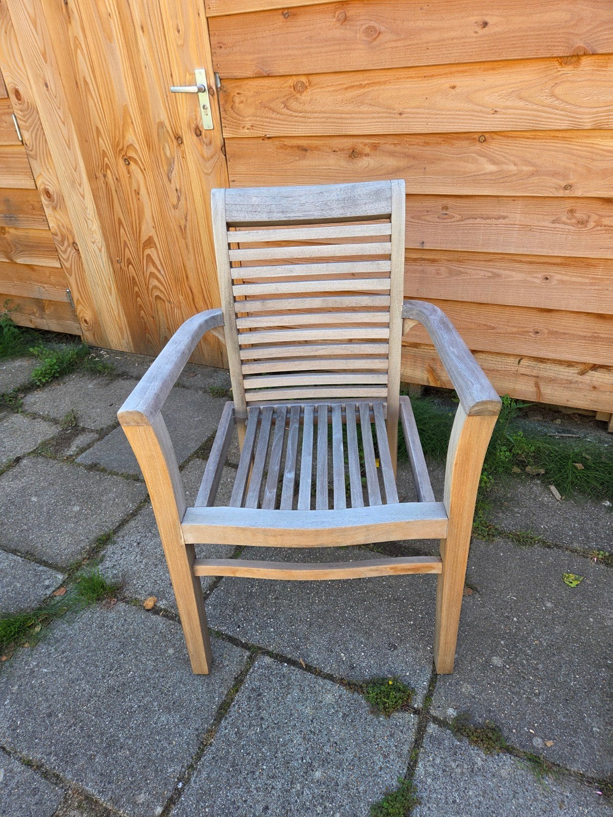 8 Teakhouten tuinstoelen met armleuningen, Tuin en Terras, Tuinstoelen, Ophalen, Gebruikt, Teakhout