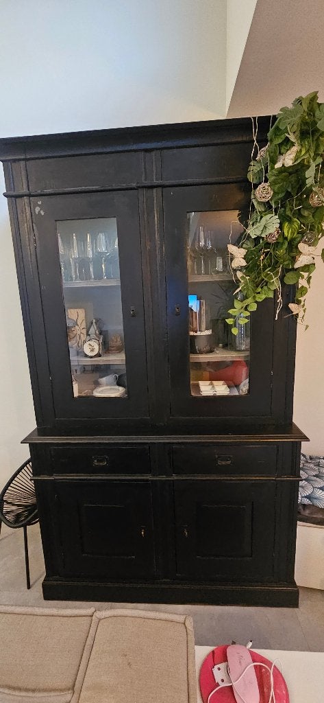 Massief grenen vitrinekast gratis, Huis en Inrichting, Kasten | Vitrinekasten, Ophalen, Gebruikt, Met deur(en), 200 cm of meer