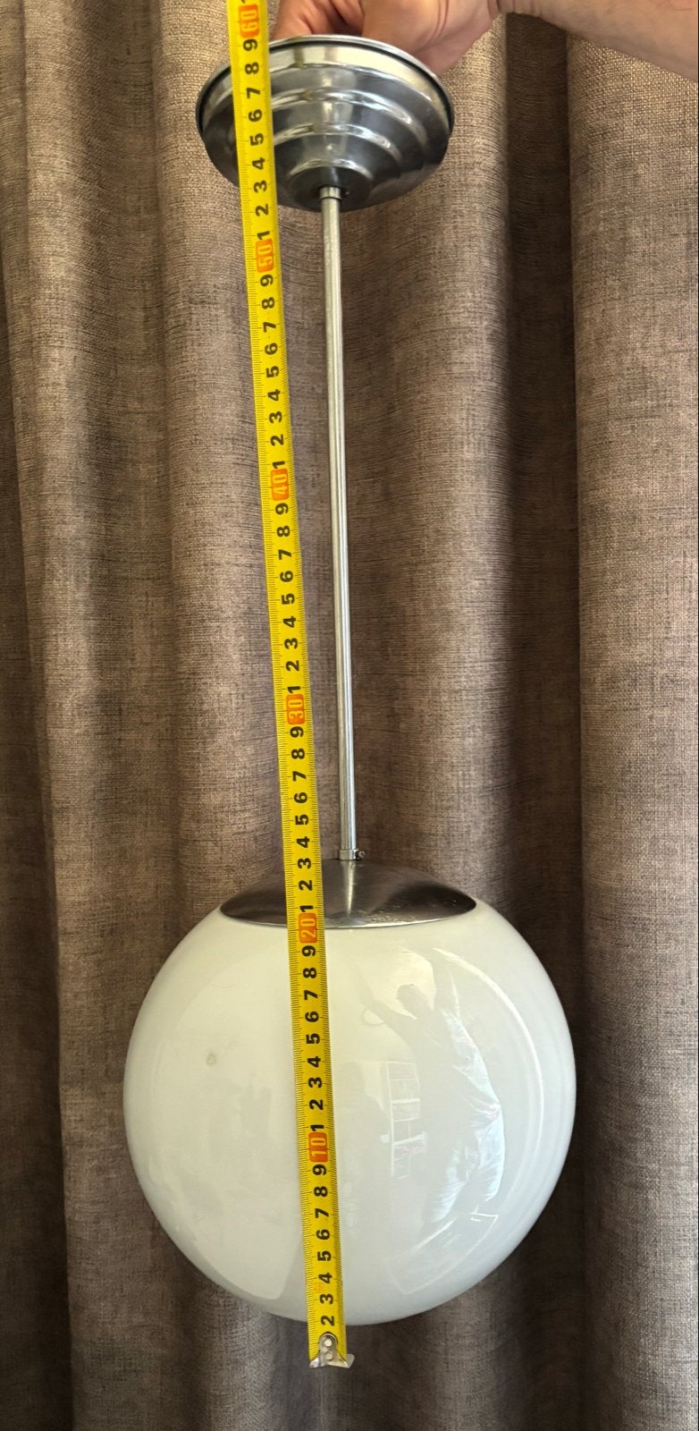 Vintage Art Deco Hanglamp met Opaal Glazen Bol, Ophalen, Gebruikt, Glas, E27 (groot)