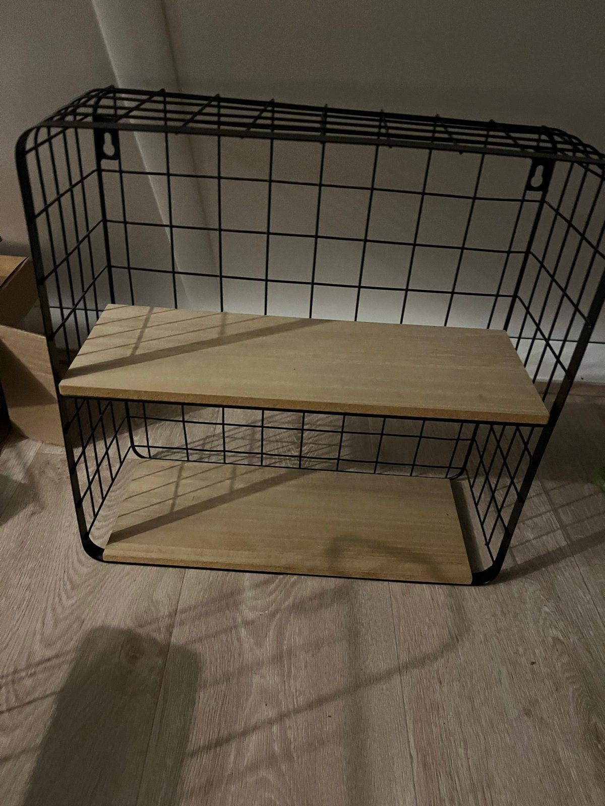 Zwart metalen wandrek met houten planken, Ophalen of Verzenden, Gebruikt