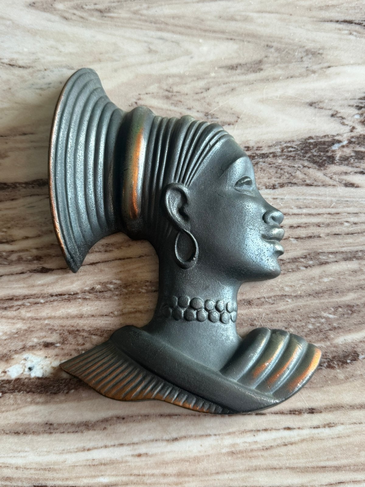 Vintage gietijzeren wandmasker Afrikaanse vrouw (jaren 50), Ophalen of Verzenden