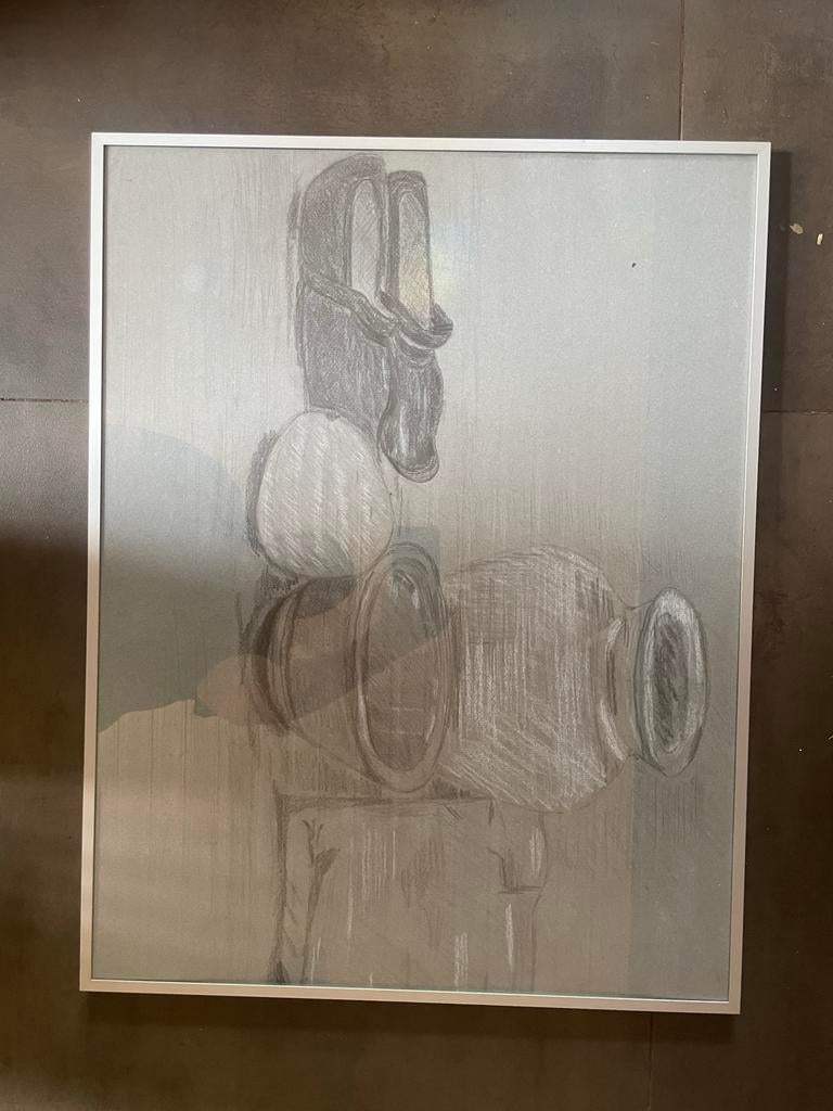 Stilleven tekening in potlood, ingelijst, Antiek en Kunst, Kunst | Tekeningen en Foto's, Ophalen
