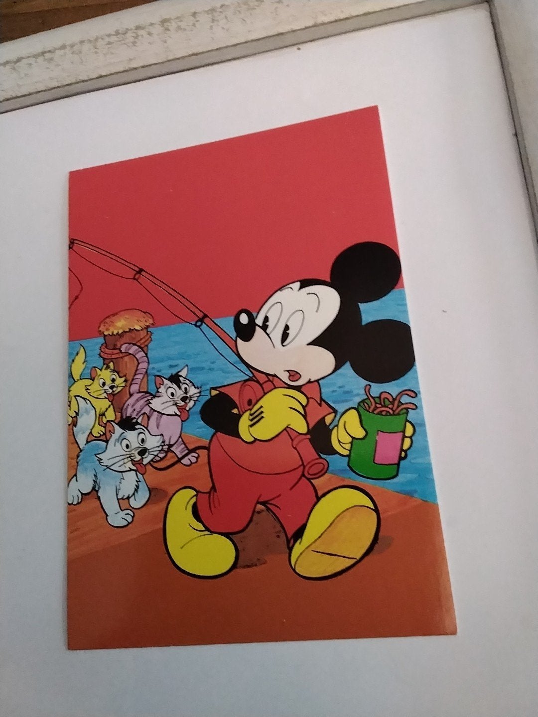 Vintage Mickey Mouse Ansichtkaart - Vissen met Katten, Ophalen of Verzenden