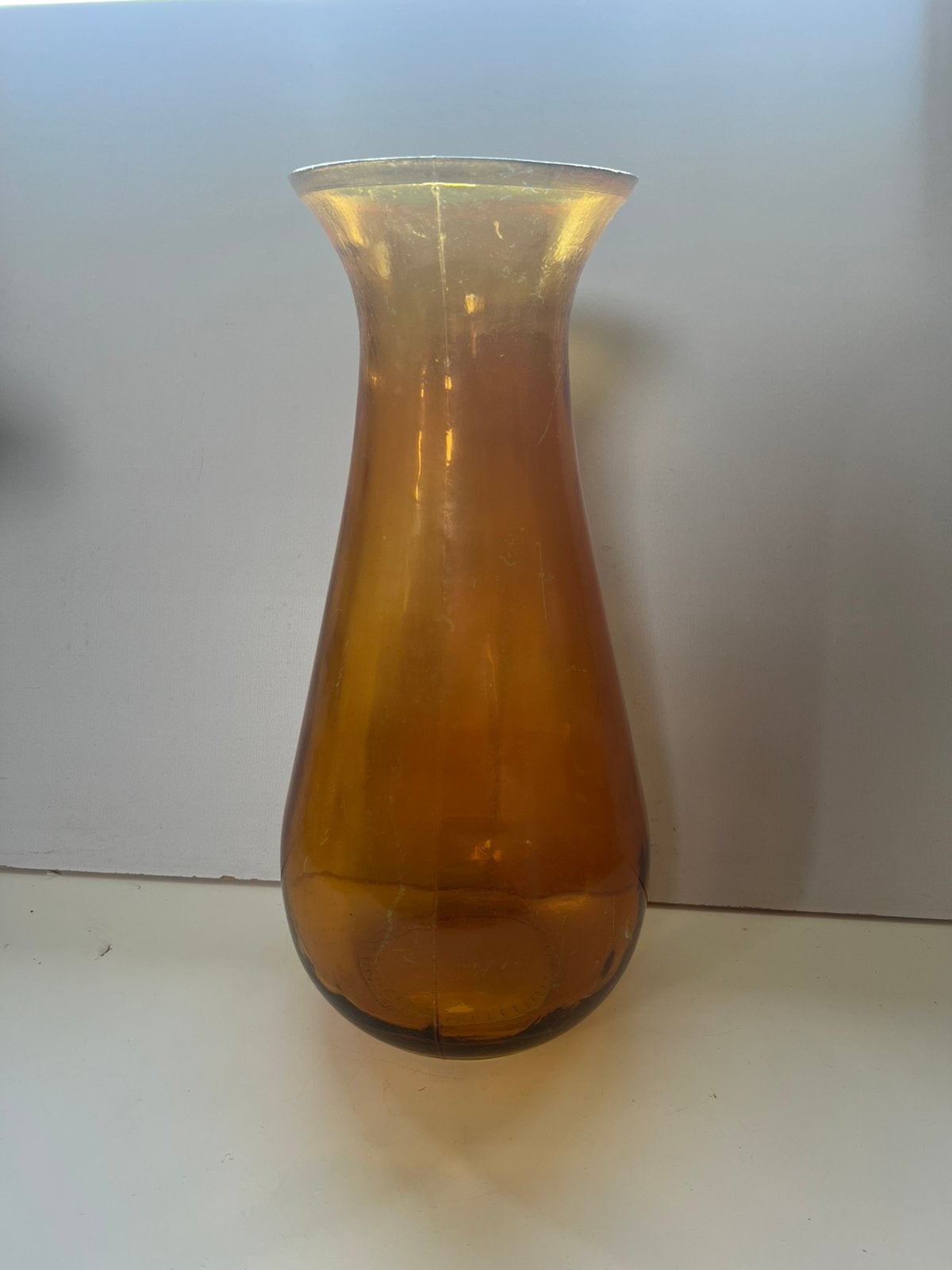 Hoge Vintage Amber glazen vaas speciaal voor Zonnebloemen, Ophalen