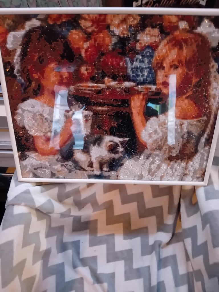 Diamond painting schilderij meisjes met poesje, Ophalen of Verzenden, Nieuw, Knutselwerk