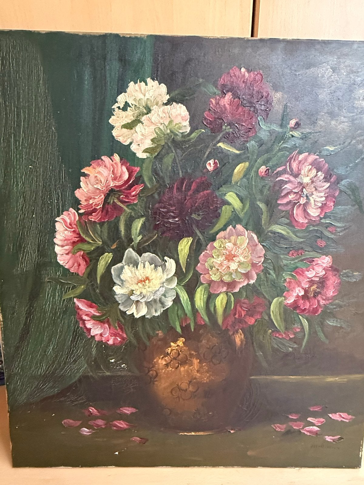 Prachtig bloemstilleven, gesigneerd J.H. Oeveren 80 h 70 b, Doek, Realistisch, Gesigneerd, Olieverf