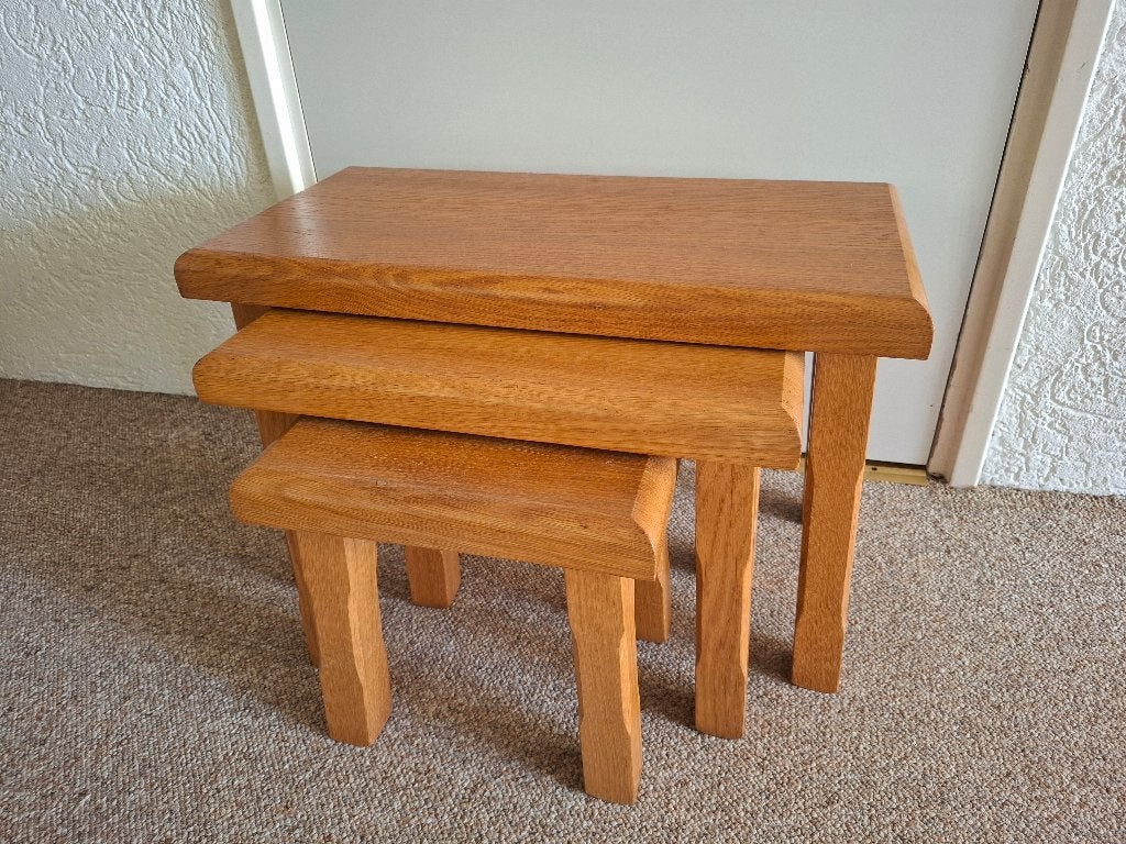 Massief blank eiken bijzettafeltjes, Ophalen, Minder dan 45 cm, Gebruikt, Blank eiken