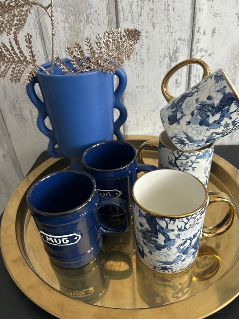 Mooi set beker blauw /wit goud vaas dienblad hotel sjiek, Ophalen of Verzenden, Zo goed als nieuw