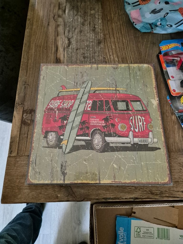 vierkante mdf wand plaat deco vw volkswagen bus look rood, Ophalen of Verzenden, Nieuw