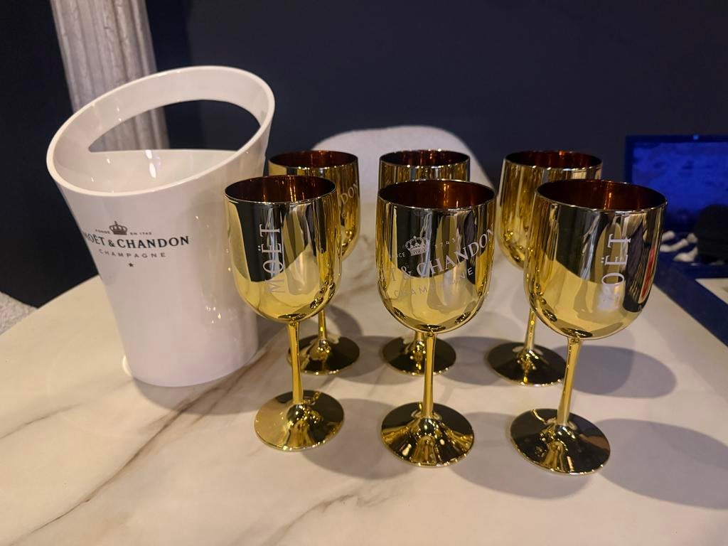 Moët & Chandon Glazen en Koeler Set - Goud, Ophalen, Flessenkoeler, Goud, Kunststof