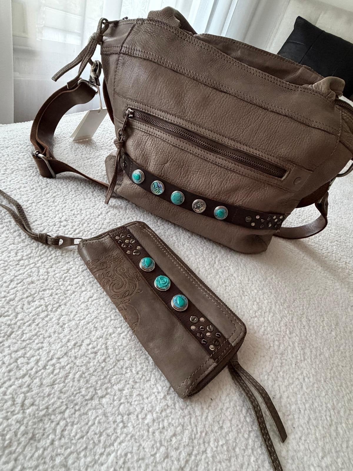 NOOSA Amsterdam tas en portemonnee set - Taupe leer, Ophalen of Verzenden, Nieuw, Overige kleuren, Handtas