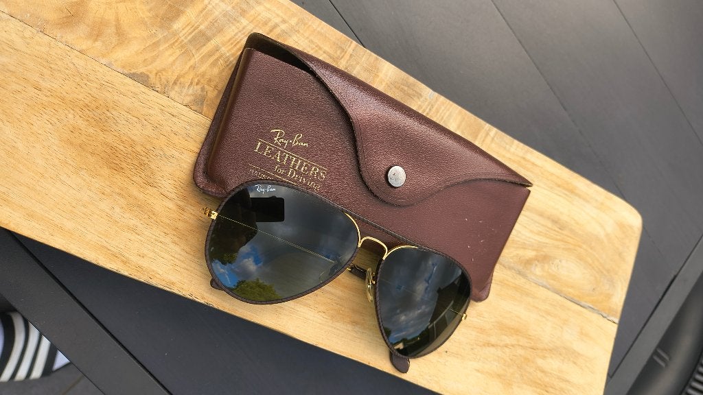 Ray-Ban B&L USA Leathers Aviator 62-14 G15 NOS, Zonnebril, Bruin, Ophalen of Verzenden, Zo goed als nieuw