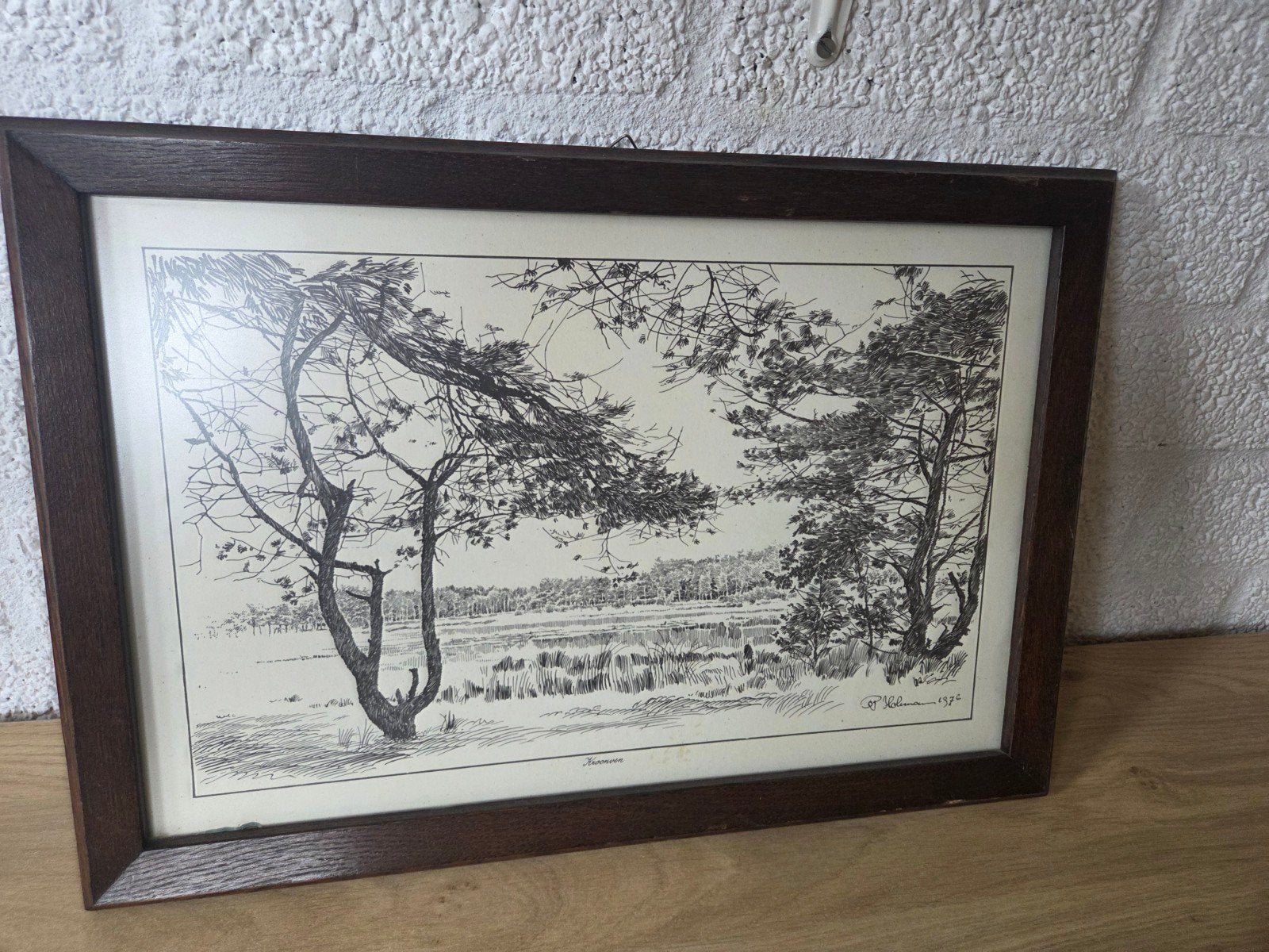Ingelijste pentekening van P. Holman, 1976, Ophalen of Verzenden, Tekening, Pentekening, Ingelijst