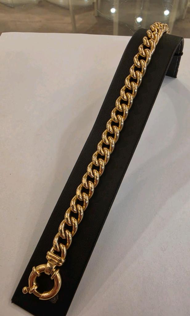 Luxe 14 karaats gouden gourmet schakel armband met boeislot, Ophalen of Verzenden, Gebruikt, Goud, Goud