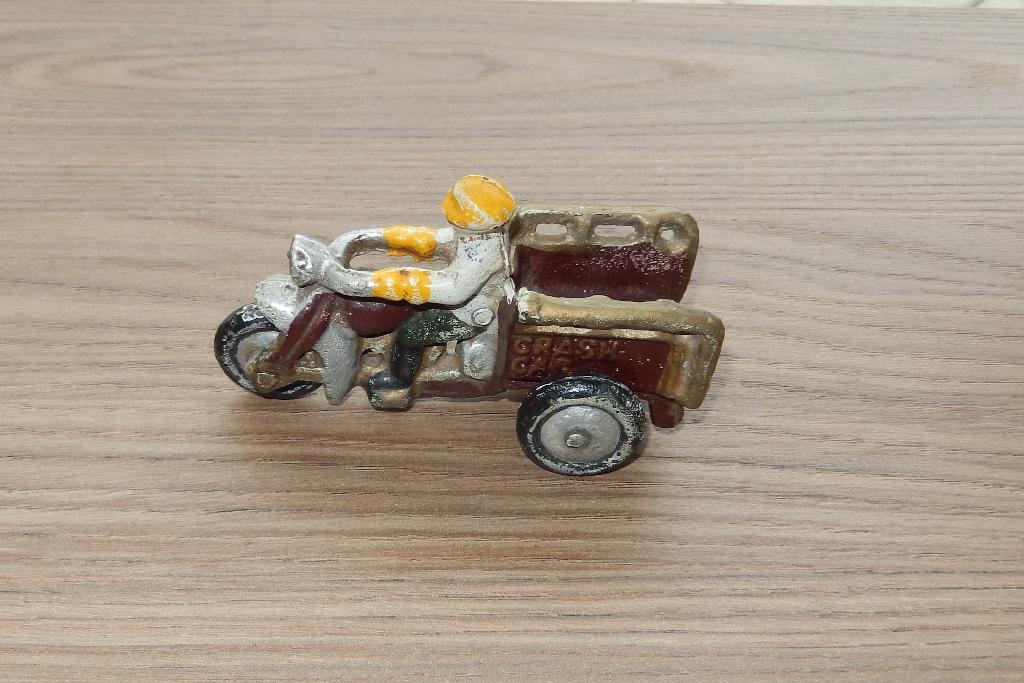 Gietijzeren Motorfiets, Crash car, Antiek en Kunst, Antiek | Speelgoed, Ophalen of Verzenden
