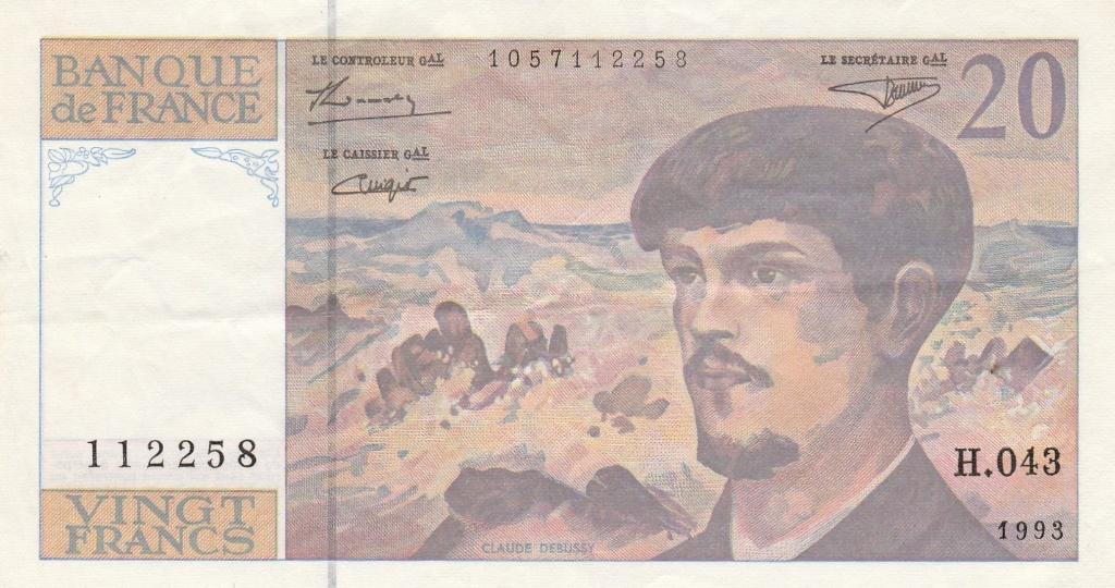 Frankrijk 20 Francs 1980 Claude Debussy 1993, Ophalen of Verzenden, Frankrijk, Los biljet