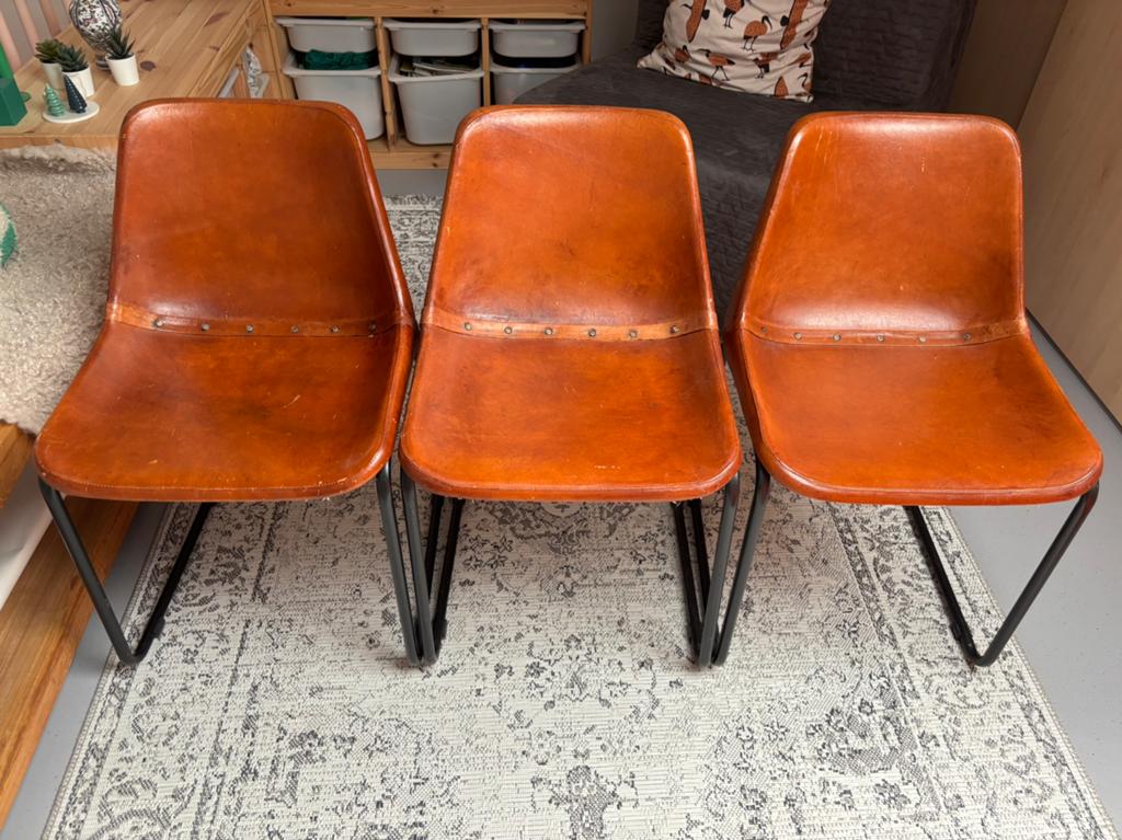 Kuipstoelen eettafel, cognac kleur, Huis en Inrichting, Stoelen, Ophalen, Gebruikt, Drie, Bruin
