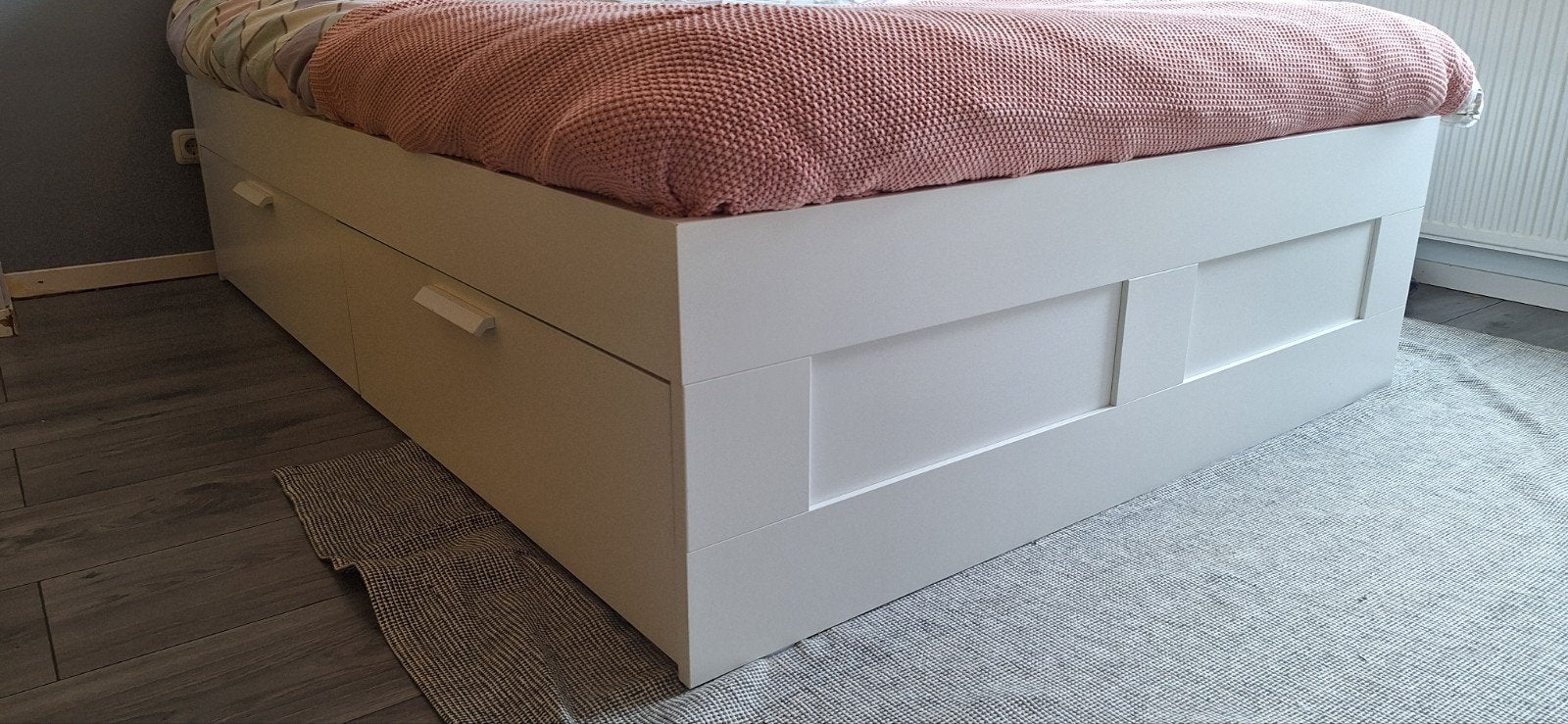IKEA BRIMNES bedframe 140x200 cm met lades, Ophalen, Gebruikt, Wit, Tweepersoons