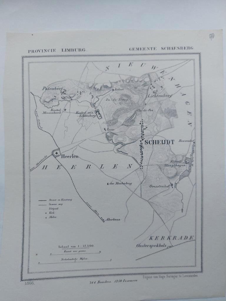 48 / Schaesberg Scheidt Heerlen Litho 1866 van J. Kuyper, Antiek en Kunst, Kunst | Litho's en Zeefdrukken, Ophalen of Verzenden